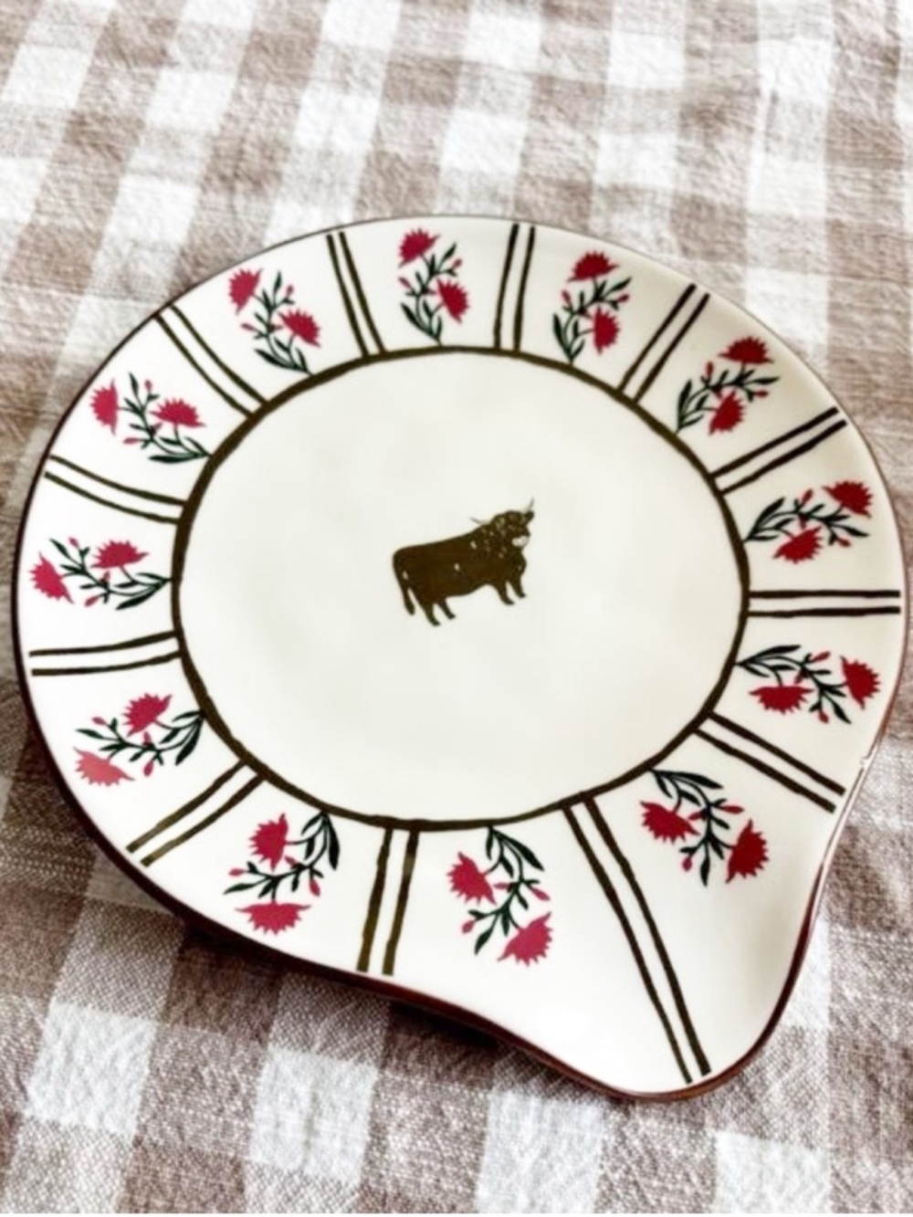 Anthropologie Highland Cow Floral Stoneware Spoon Rest